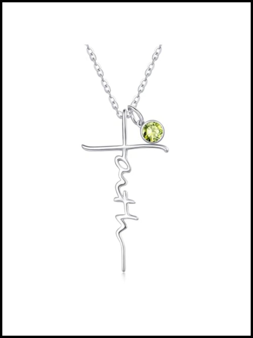 Faith Cross Birthstone Pendant Necklace White Gold Plated August